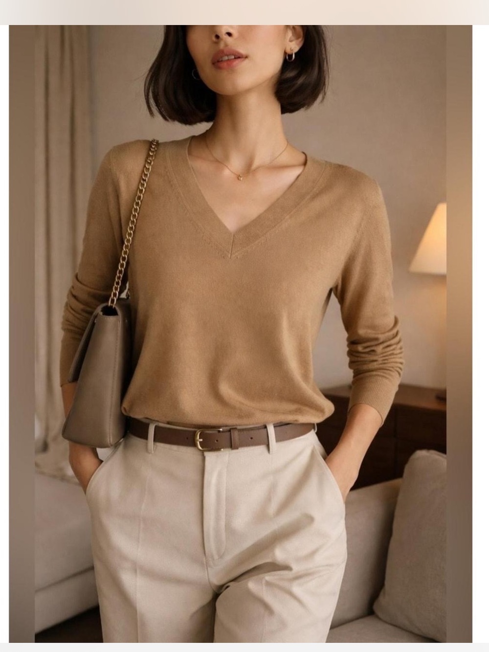 Banana Republic Camel V-Neck Sweater size L